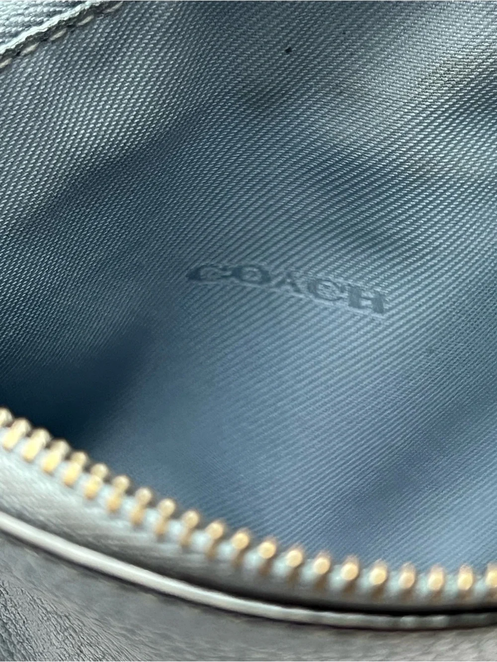 Coach Leather Women Wristlet in Slate Blue with Metallic Hardware Coin Purse